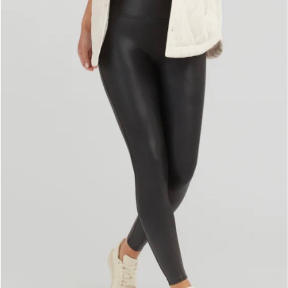 Womens size s/p black faux leather spanx.